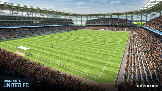 Artists rendering of the proposed Minnesota United FC stadium in St. Paul. Courtesy of Populous